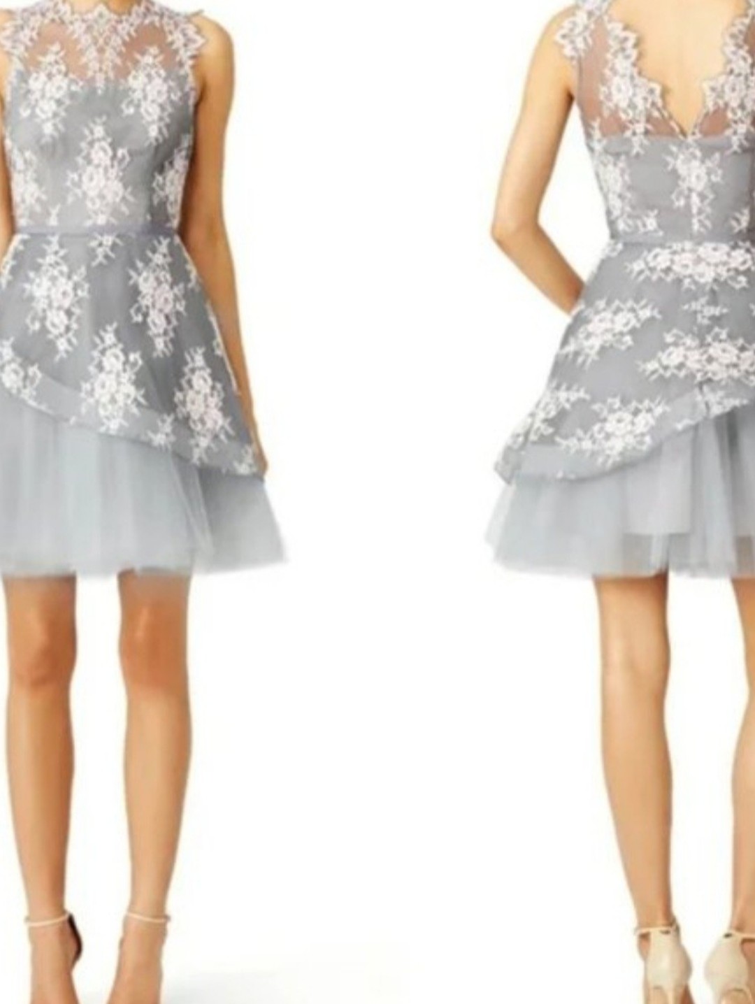Nha Khanh Gray Lace Overlay Fit-And-Flare Cocktail Dress